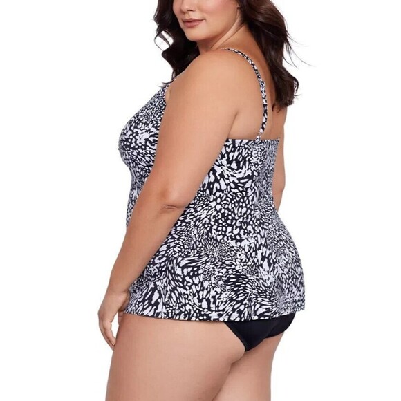 Swim Solutions Women's Plus Size Printed Flyaway Fauxkini One Piece Swimsuit 20W - Picture 2 of 11